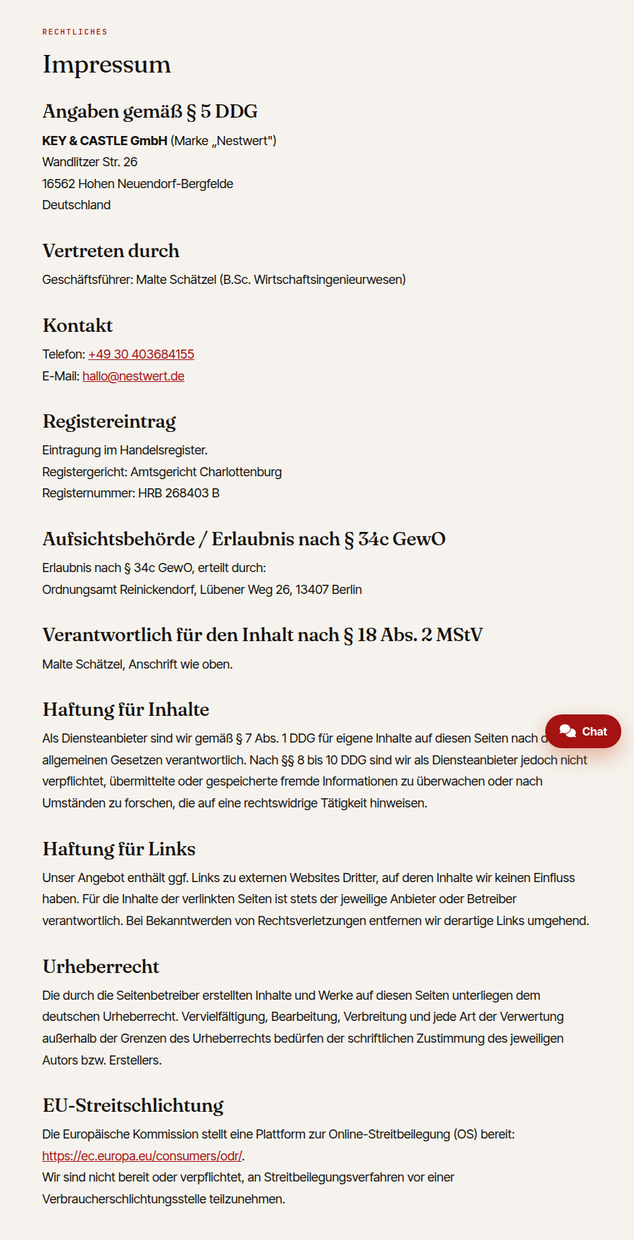 Impressum – KEY & CASTLE GmbH
